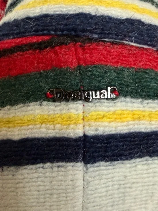 Desigual Red, Cream & Navy Plaid Double-Breasted Pea Coat - Picture 8 of 12
